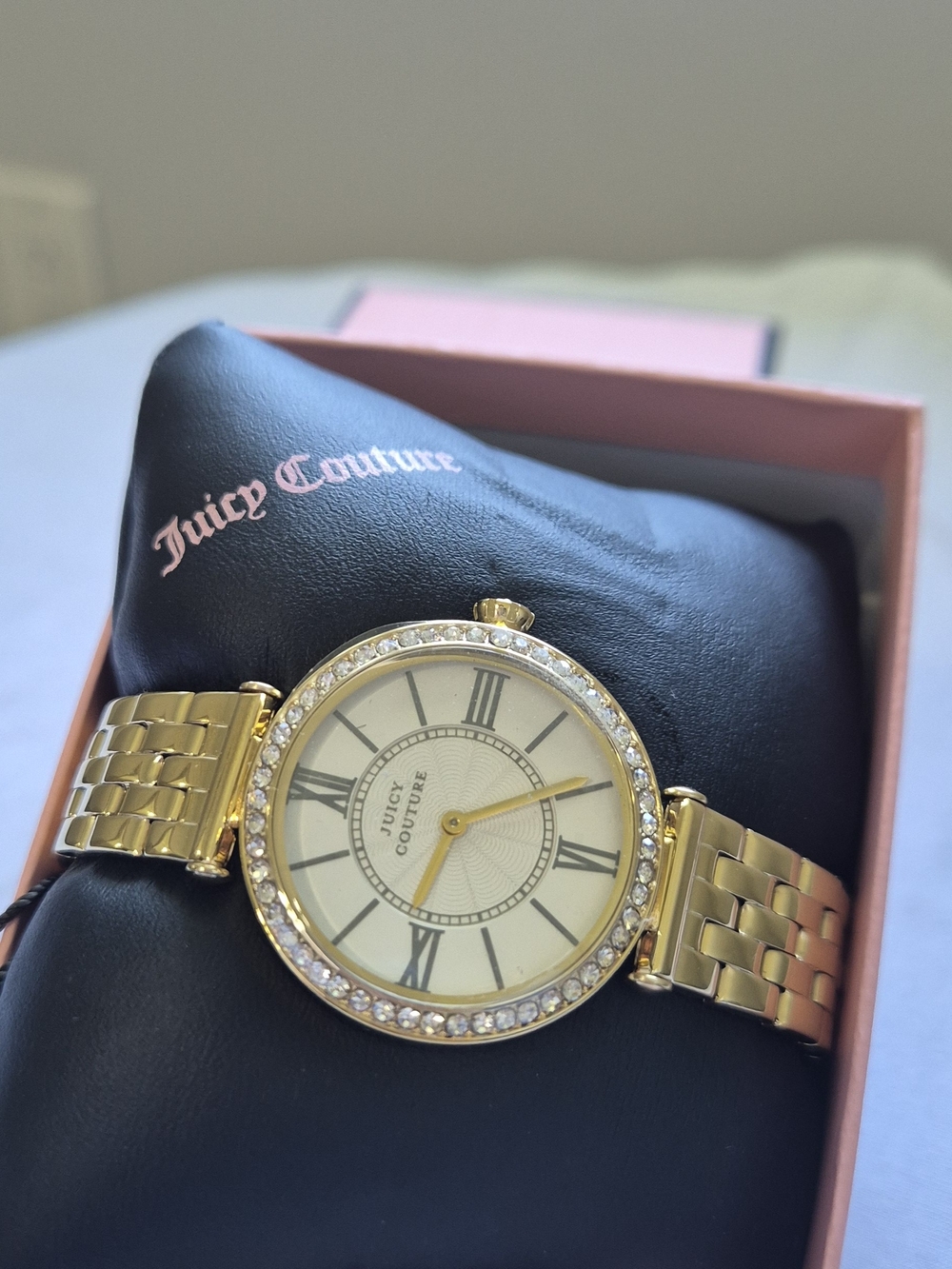 Juicy Couture Gold-Tone Crystal Bezel Watch with Cream Dial